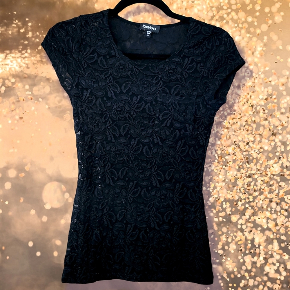 Y2K Womens Bebe Black Lace Top Size XS Y2K Vintage - Picture 3 of 7